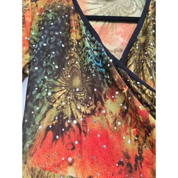 Vintage Elizabeth Jersey Knit Y2K Babydoll Midi Dress Tie Back Waist XL Sparkle - Picture 4 of 8